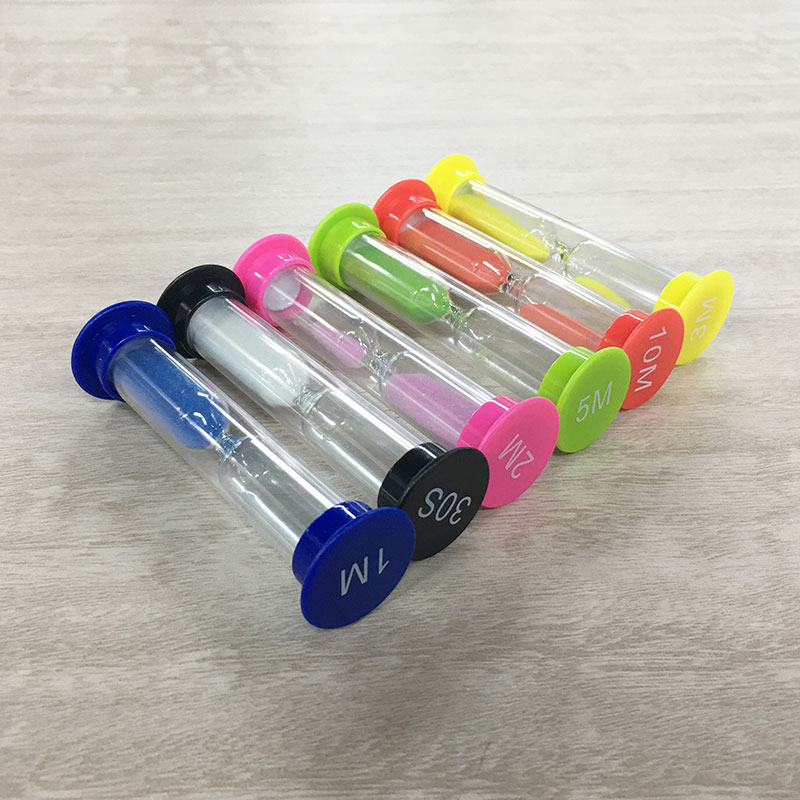 Comerț cu ridicata 1 2 3 4 5 minute denisip de plastic colorat de clepsidră pentru copii pentru copii și bord joc denisip și zaruri